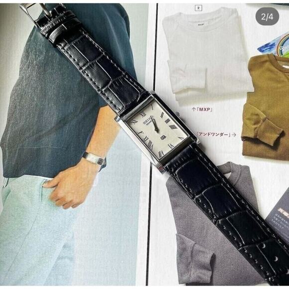 Vintage Style Seiko Quartz Mens Silver Watch & White accents W/ Leather Strap - Picture 2 of 5